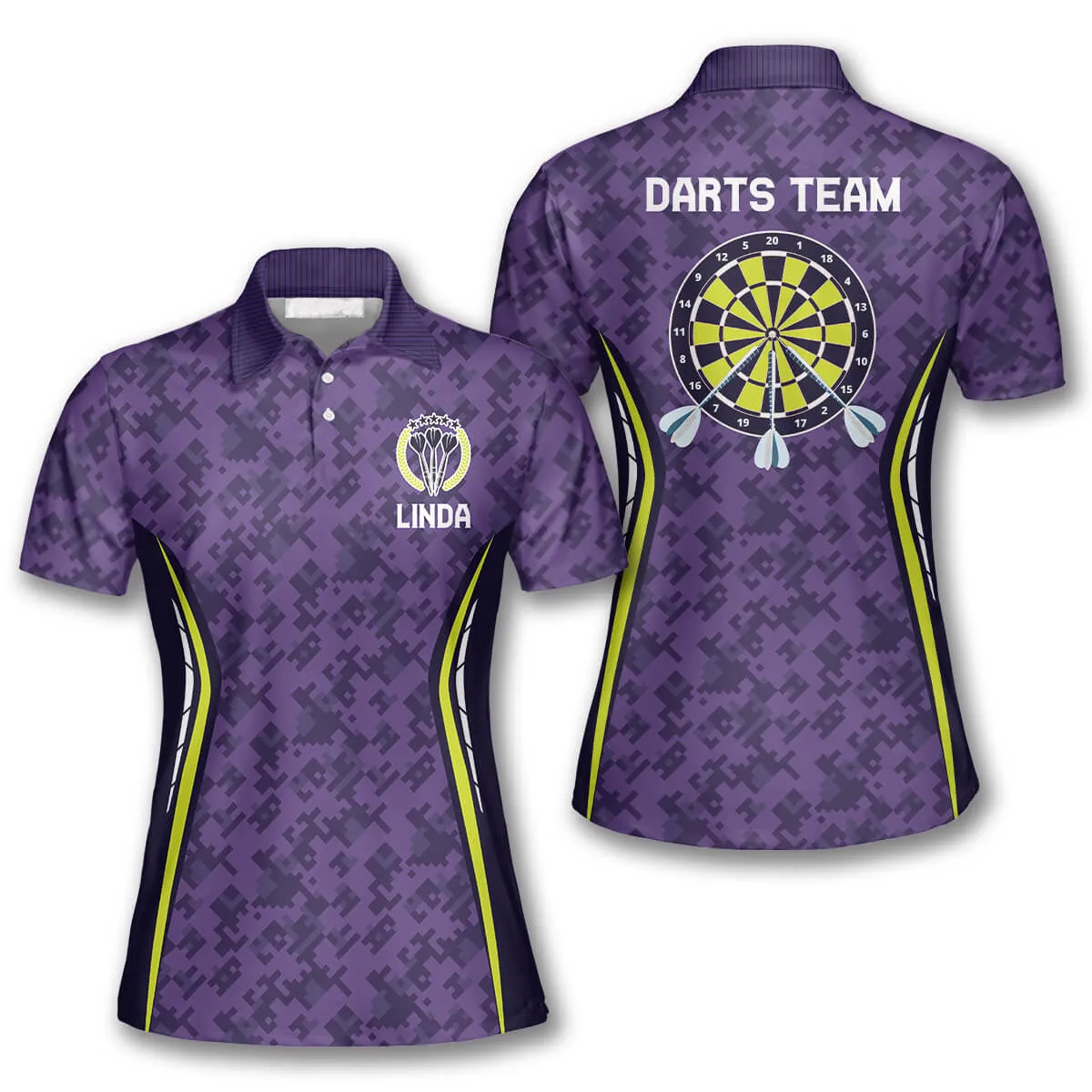 3D All Over Print Purple Lego Pattern Custom Darts Shirts for Women, Dart Polo Shirt