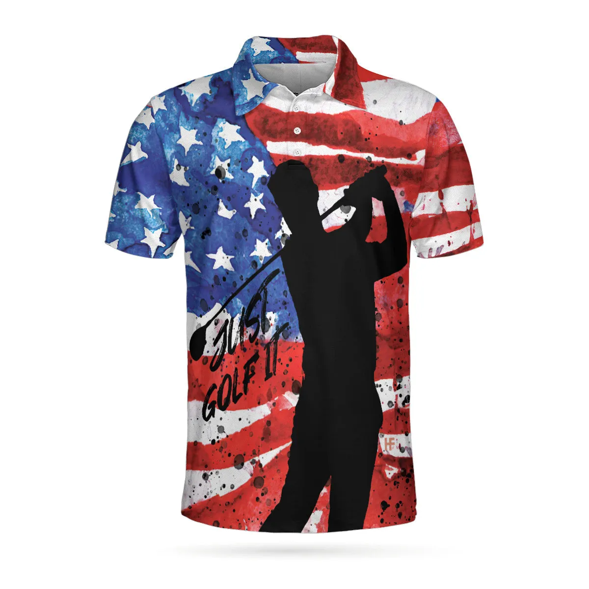 American Golfer Just Golf It Short Sleeve Golf Polo Shirt, Wet Paint American Flag Polo Shirt, Patriotic Golf Shirt For Men Coolspod