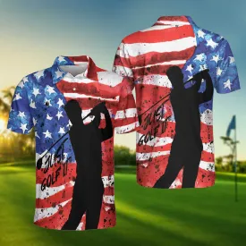 American Golfer Just Golf It Short Sleeve Golf Polo Shirt, Wet Paint American Flag Polo Shirt, Patriotic Golf Shirt For Men Coolspod