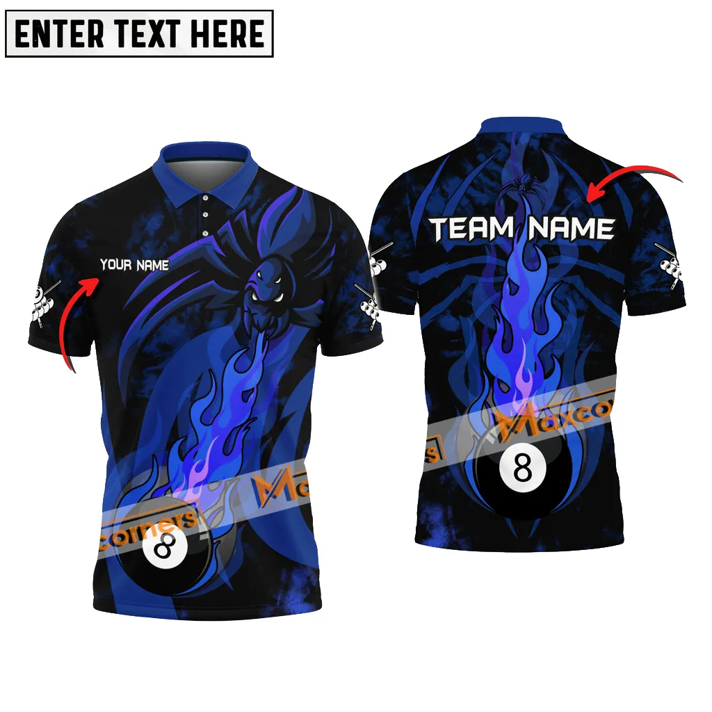 Billiard Ball 8 Spider Fire Pattern Multicolor Options Personalized Name, Team Name 3D Polo Shirt