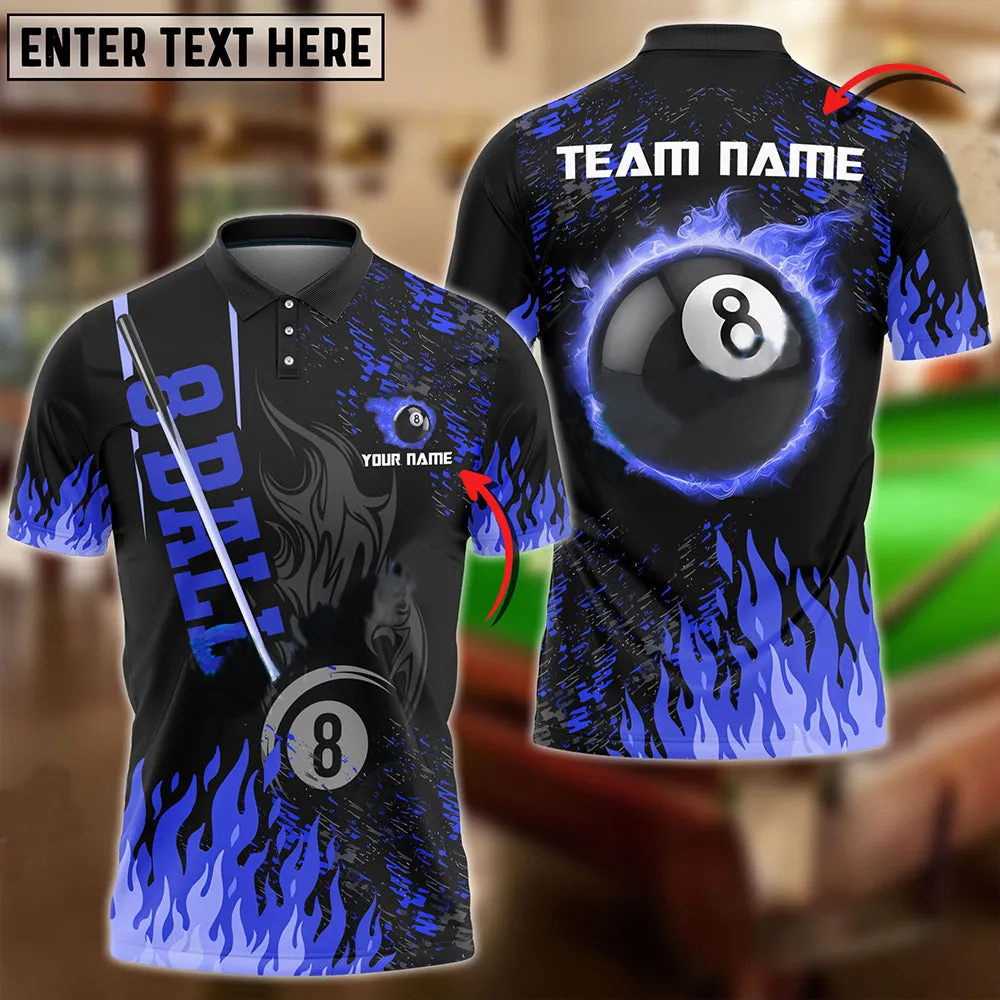 Billiards Ball 8 Burning Room Personalized Name, Team Name 3D Polo Shirt