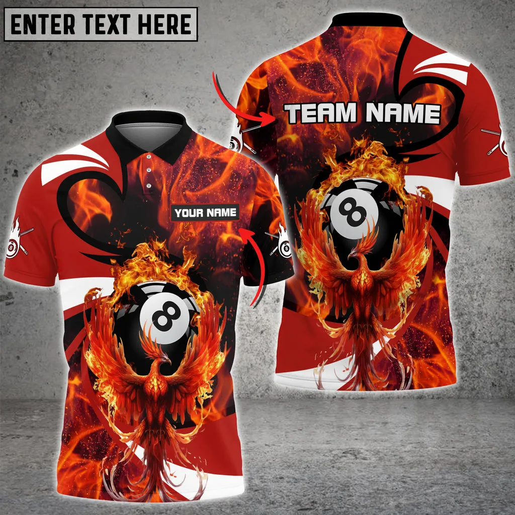 Billiards Phoenix Fire Personalized Name 3D Polo Shirt, Idea Gift for Billiards Lovers