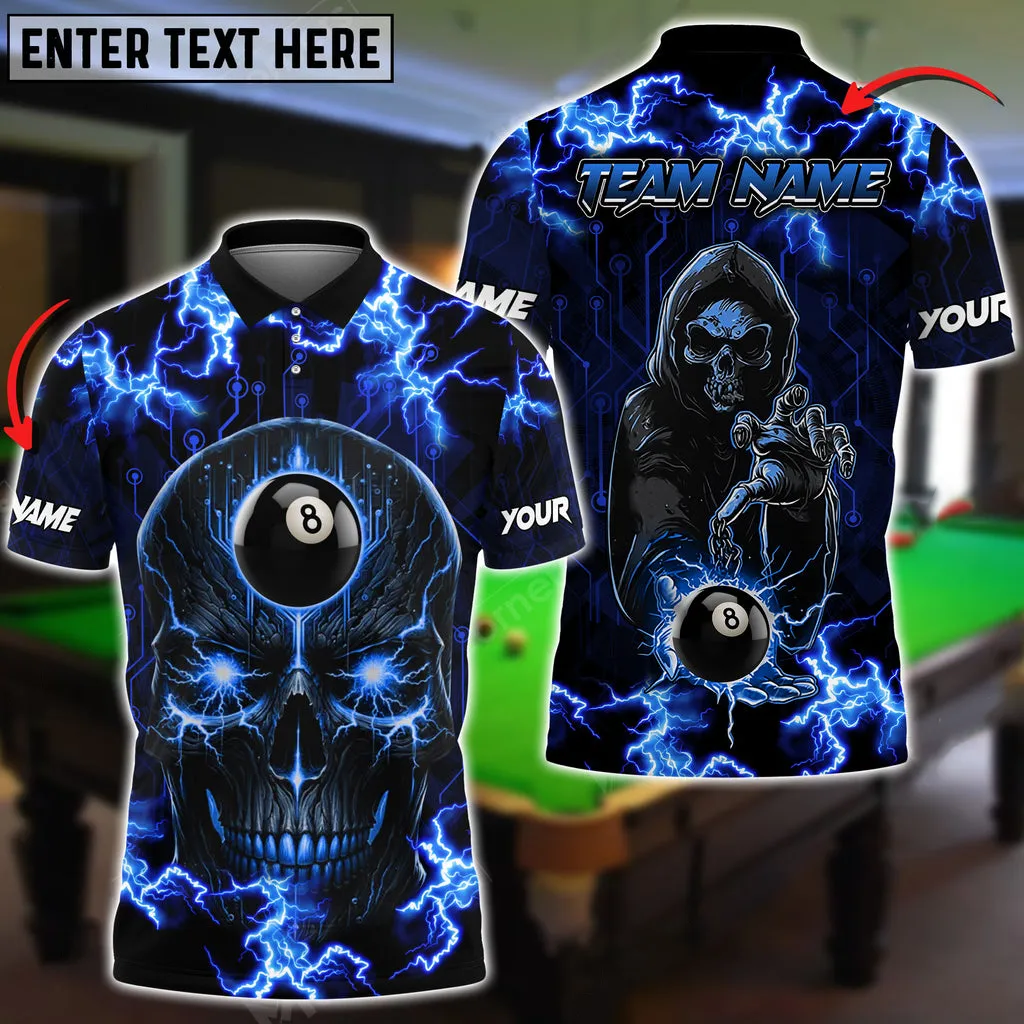 Billiards Skull Thunder Billiard Multicolor Option, Personalized Name Team 3D Polo Shirt, Gift for Billiard Lovers