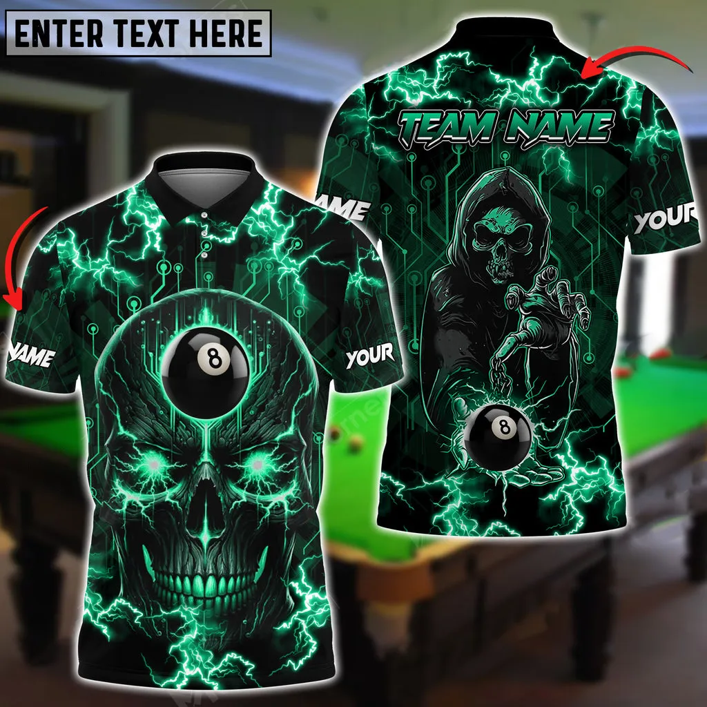 Billiards Skull Thunder Billiard Multicolor Option, Personalized Name Team 3D Polo Shirt, Gift for Billiard Lovers