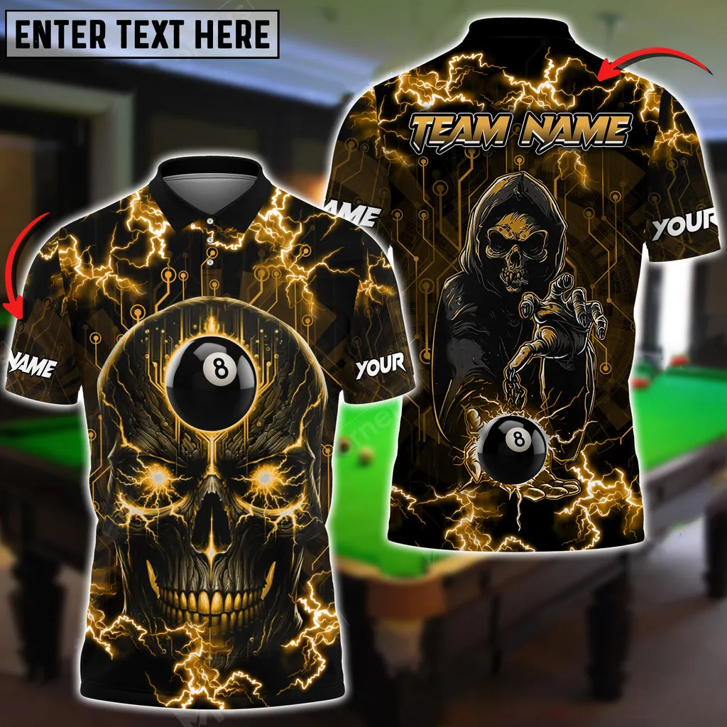 Billiards Skull Thunder Billiard Multicolor Option, Personalized Name Team 3D Polo Shirt, Gift for Billiard Lovers