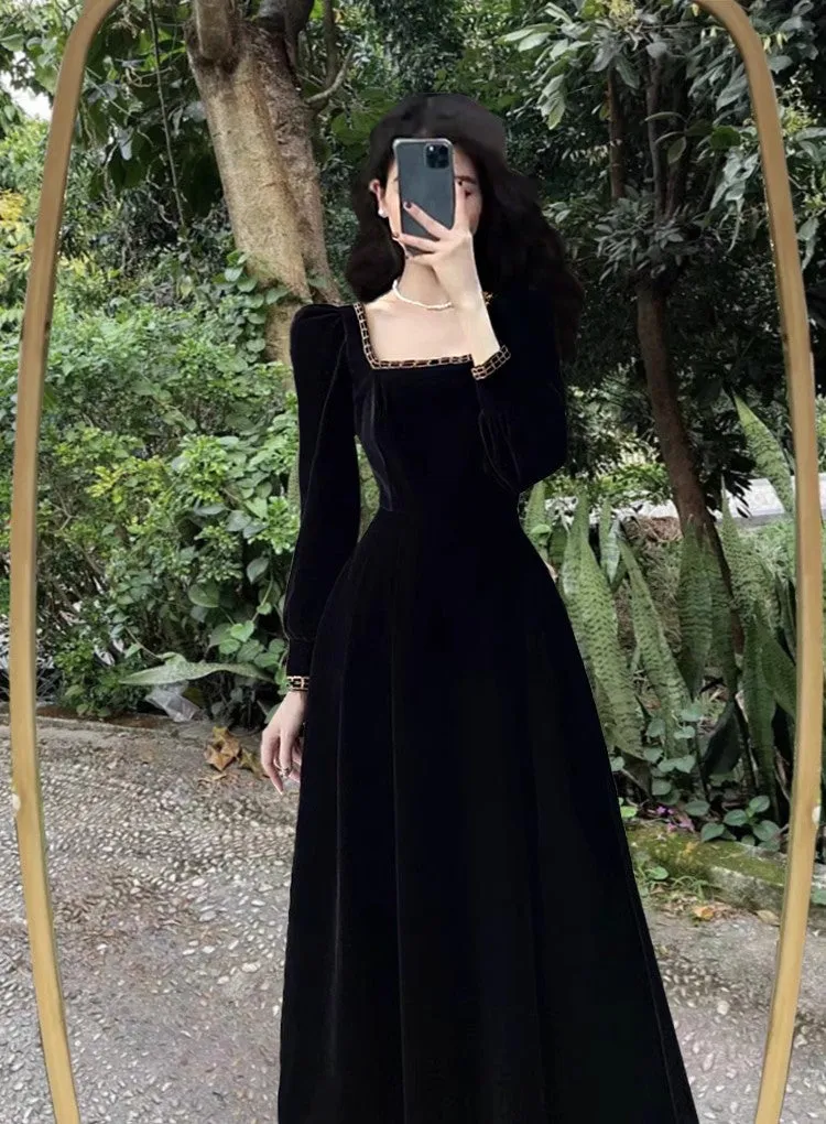 black dress for women new velvet long skirt      S3456