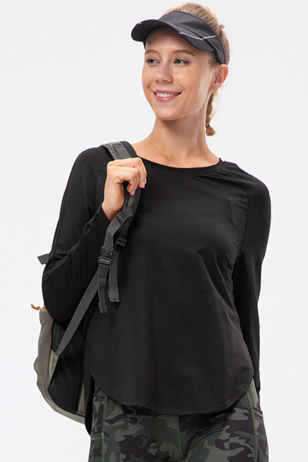 Breathable Raglan Sleeve Side Slit Yoga Top