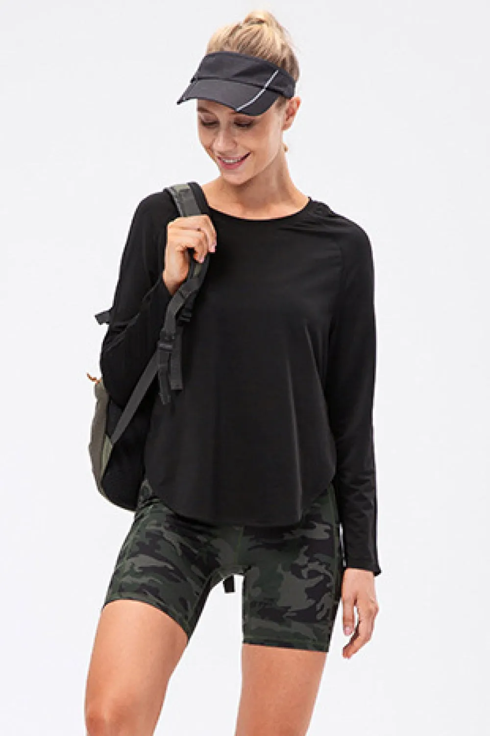 Breathable Raglan Sleeve Side Slit Yoga Top