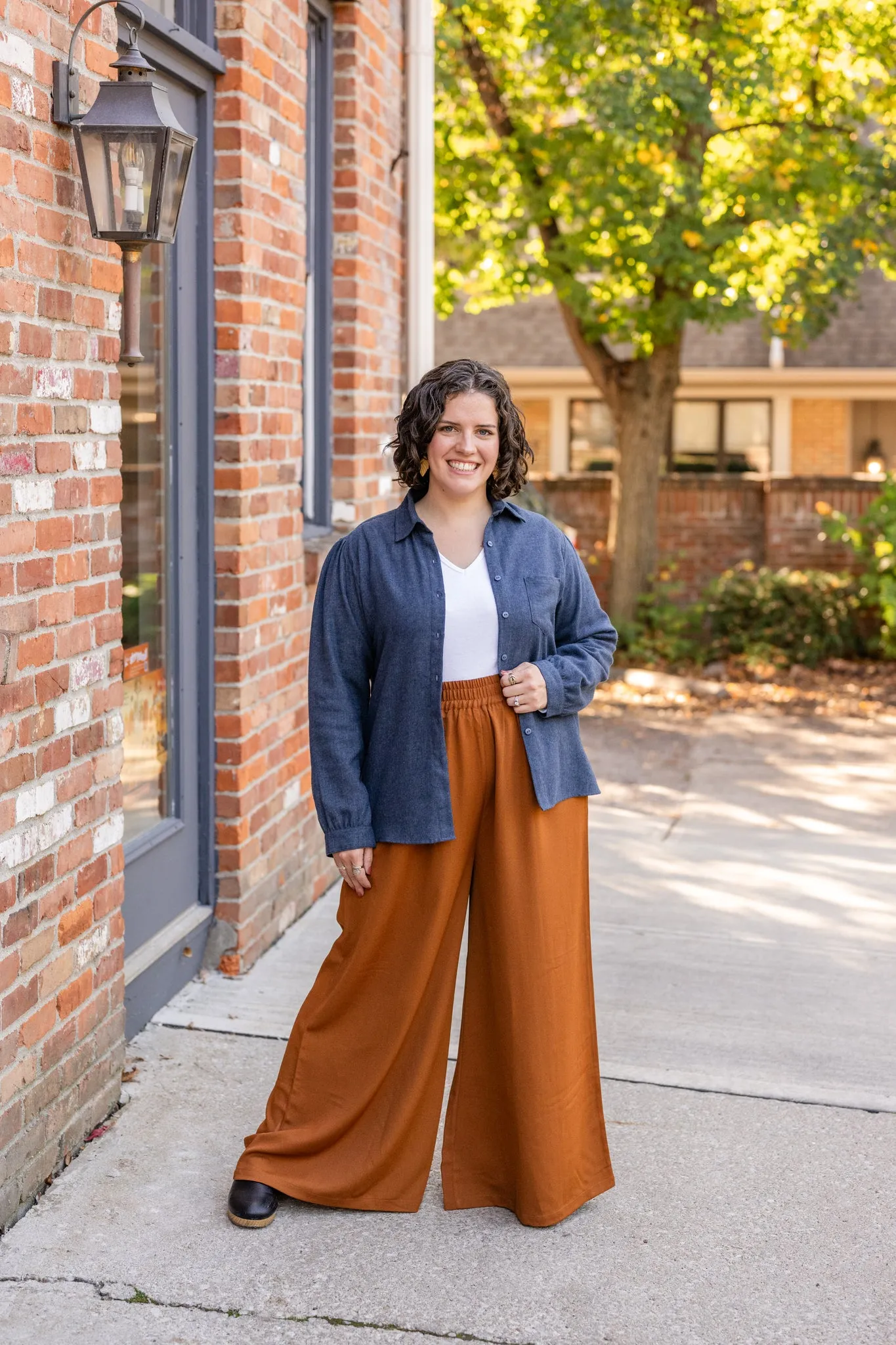 Brushed Flannel Button-Up Blouse