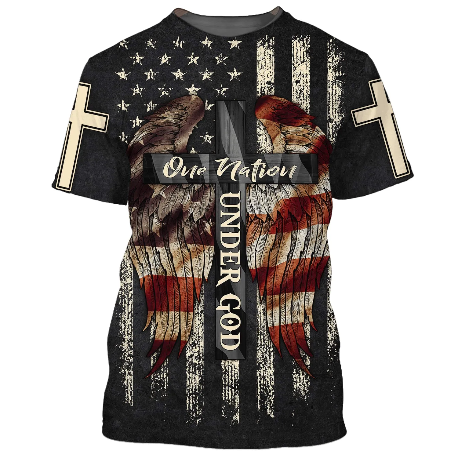 Christ Cross Wings One Nation Under God American Flag 3D All Over Printed Shirt for Men and Women