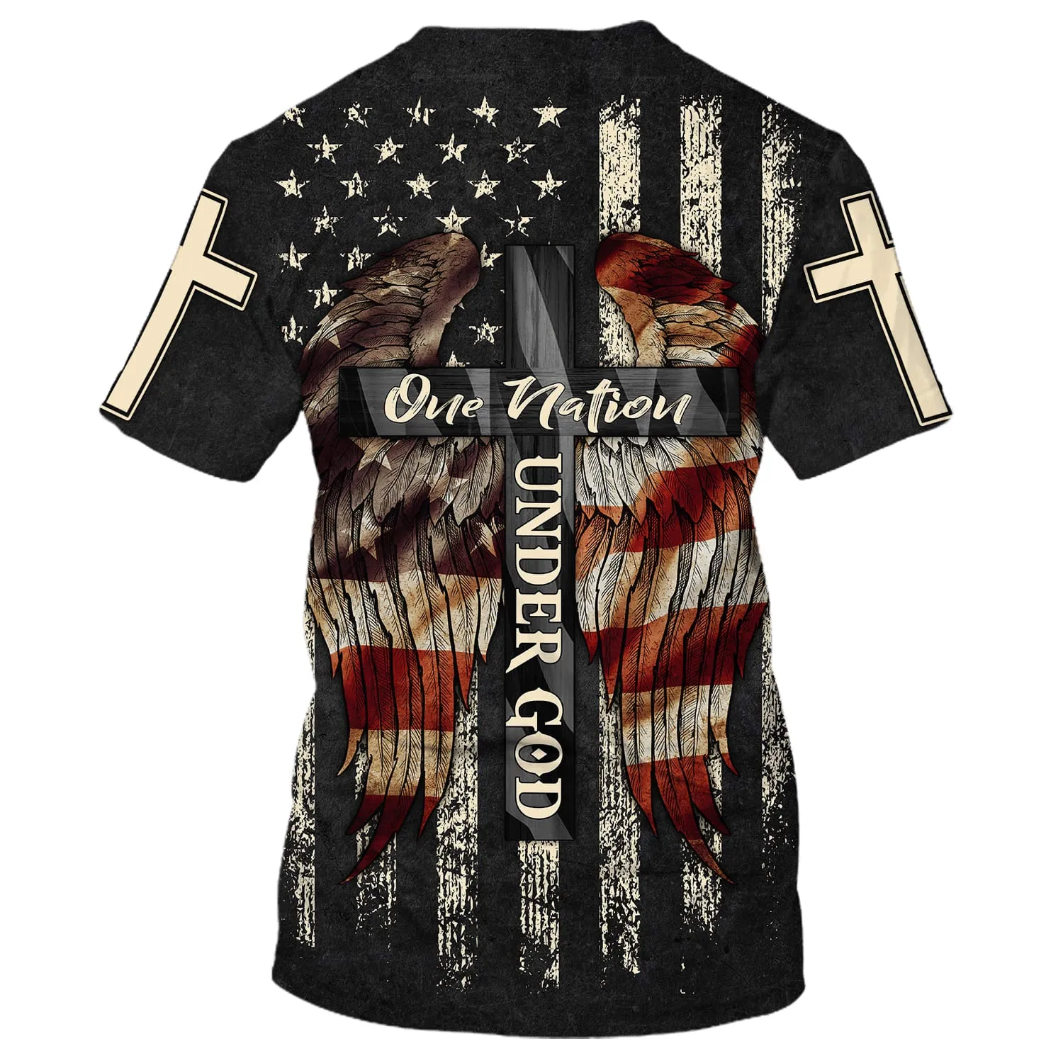 Christ Cross Wings One Nation Under God American Flag 3D All Over Printed Shirt for Men and Women