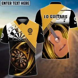 Coolspod Darts Gold Personalized Name 3D Polo Shirt For 10 Guitars, Gift for Dart Player, Guitar Lovers