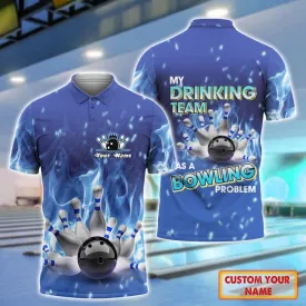 Customized Bowling Strike On Blue Fire 3D Polo Shirt, Best Shirt For Team Bowling, Bowling Uniform Lover