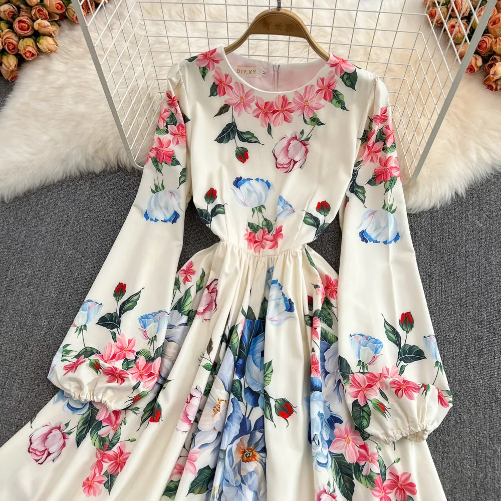 Cute A line floral long sleeve dress fashion dress     S236