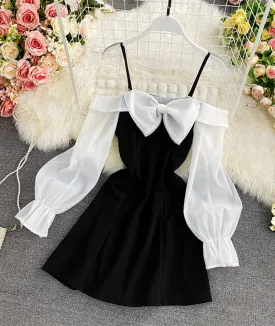 Cute bow short dress long sleeve dress   S47