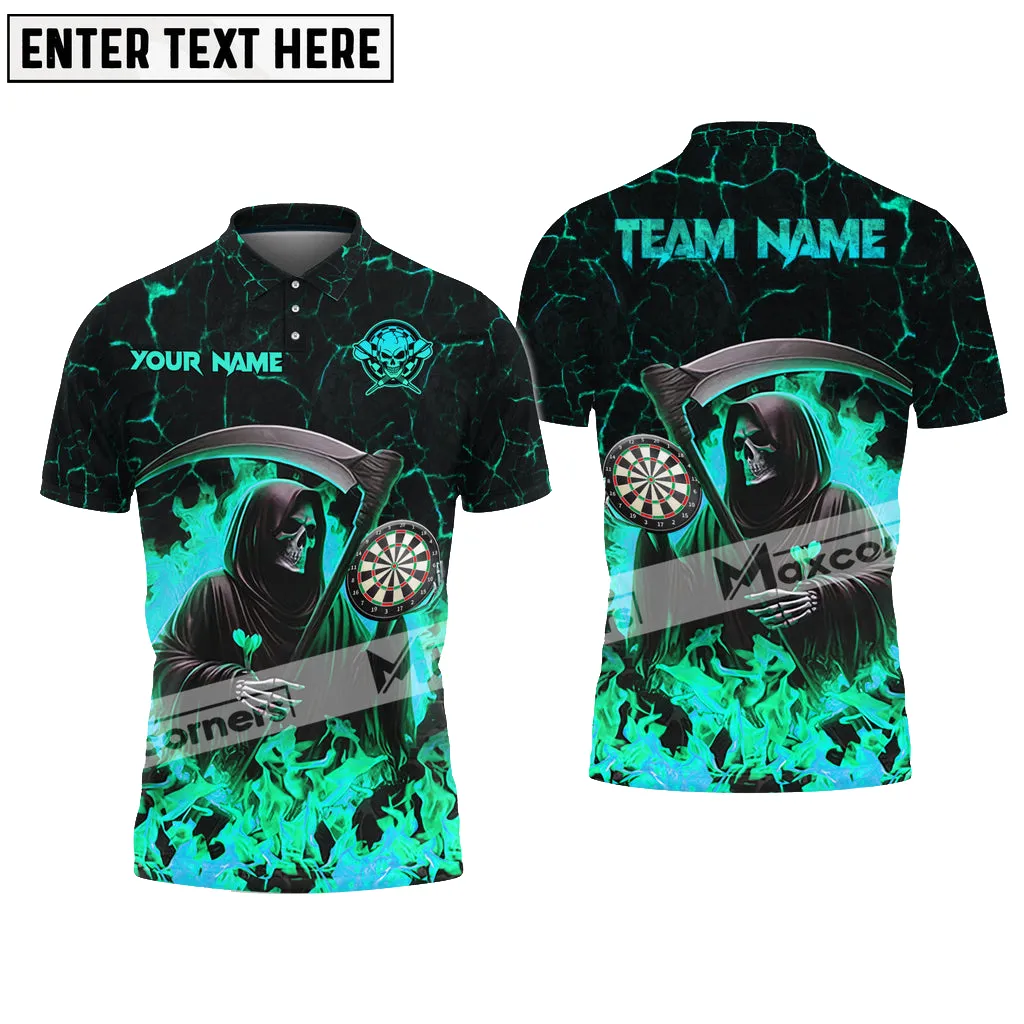 Darts Fire Skull Magma Pattern Multicolor Option Customized Name, Team Name 3D Polo Shirt