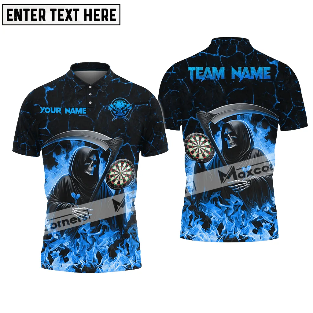 Darts Fire Skull Magma Pattern Multicolor Option Customized Name, Team Name 3D Polo Shirt