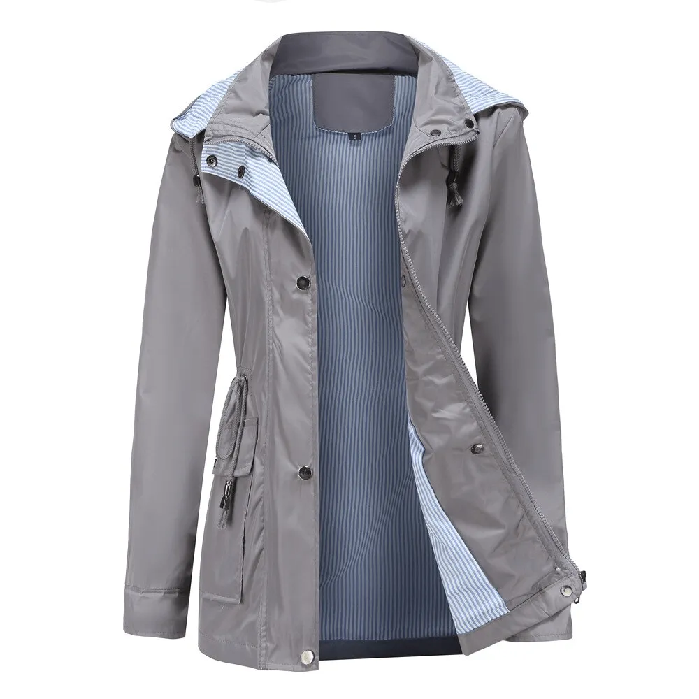 Fashion Waterproof Detachable Hood Trench Coat for Women - SF1497