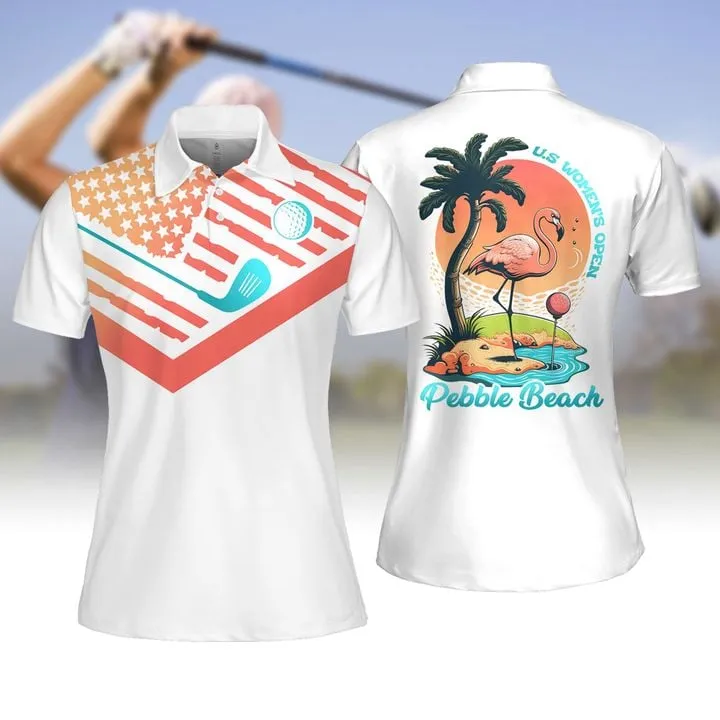 Flamingo U.S OP Pebble Beach Women Polo Shirt, Women Short Sleeve Polo Shirt, Sleeveless Polo Shirt