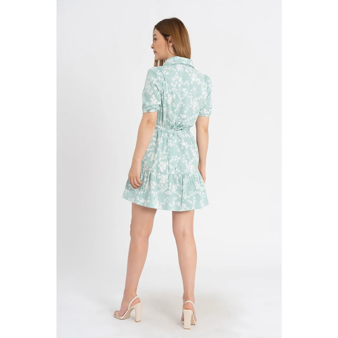 Floral Mint Belted Dress