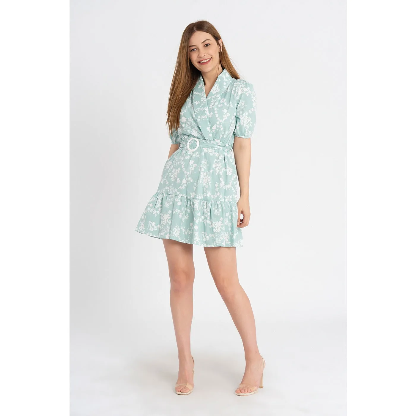 Floral Mint Belted Dress