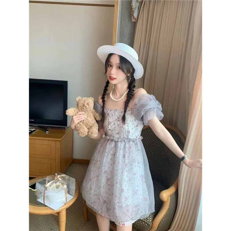 Floral Print Petite Anti-Aging Bubble Sleeve Dress