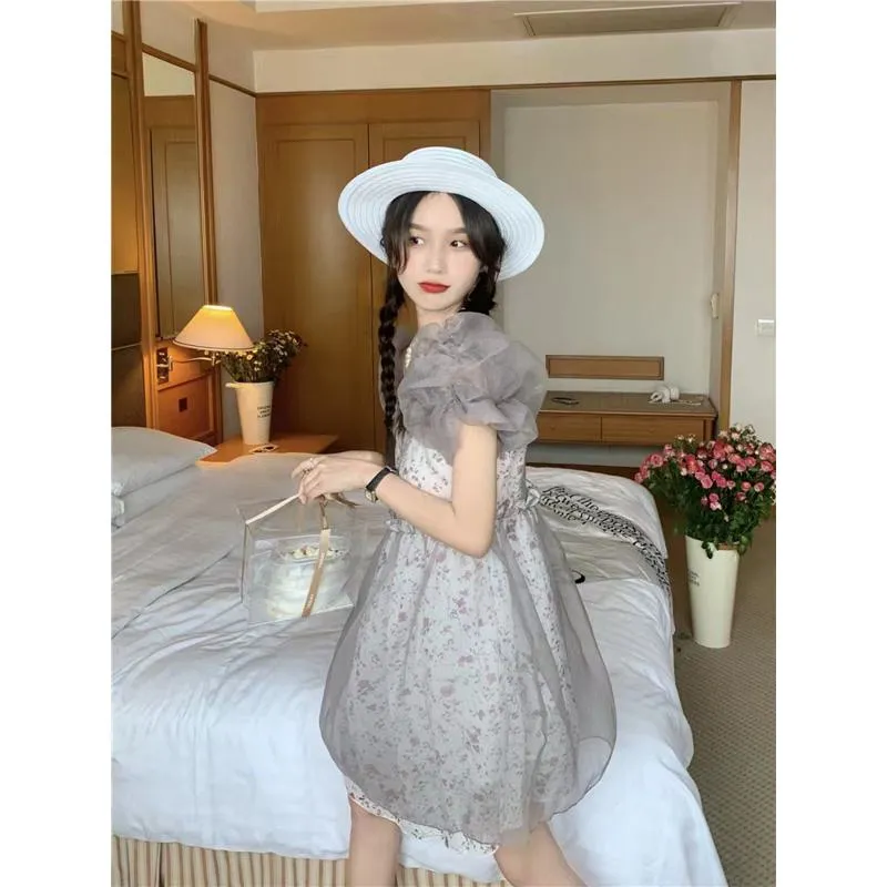 Floral Print Petite Anti-Aging Bubble Sleeve Dress