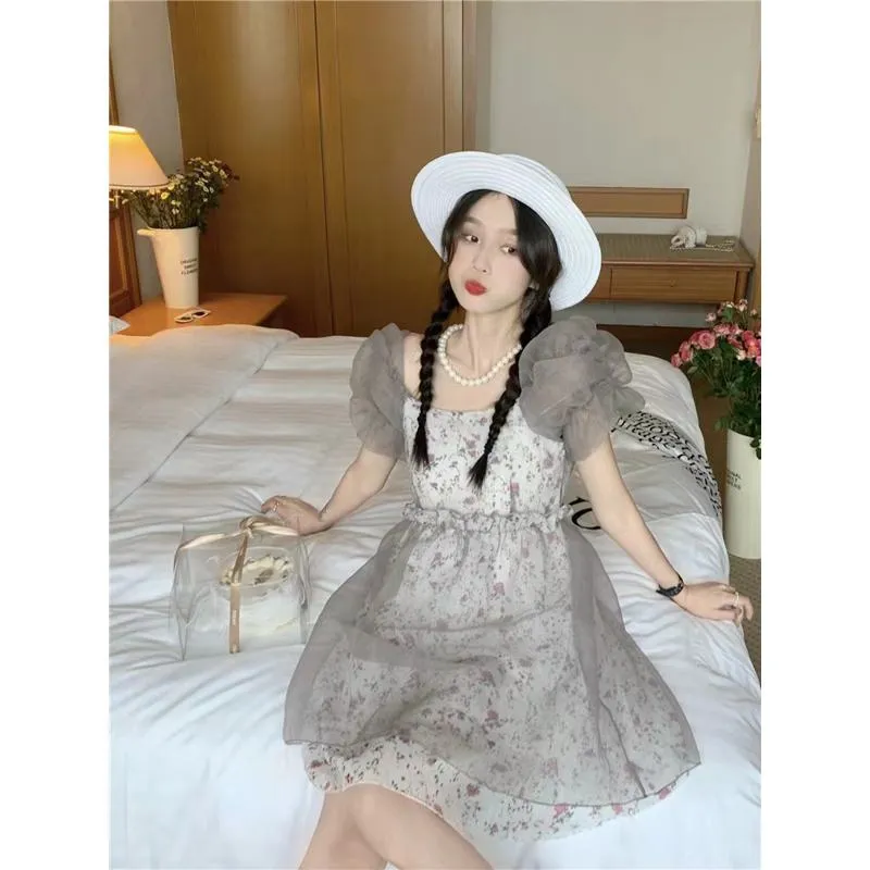 Floral Print Petite Anti-Aging Bubble Sleeve Dress