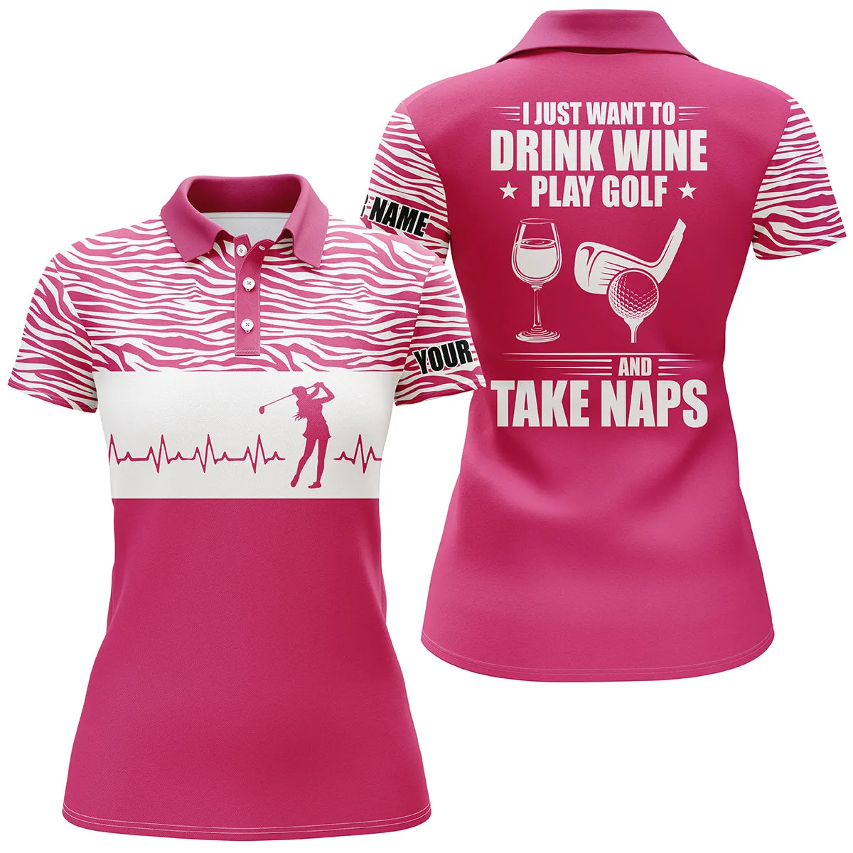 Funny Pink Womens Golf Polo Shirt Let'S Par Tee Golf Heartbeat Custom Name Womens Golf Gift Ideas