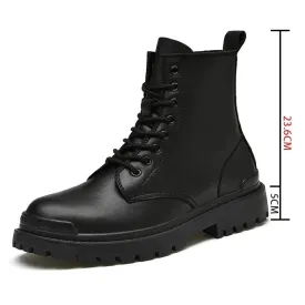 Genuine Leather Men's Ankle Boots High Top Shoes For Men Winter Fashion Male Motorcycle Footwear Snow Boots Size 38~48