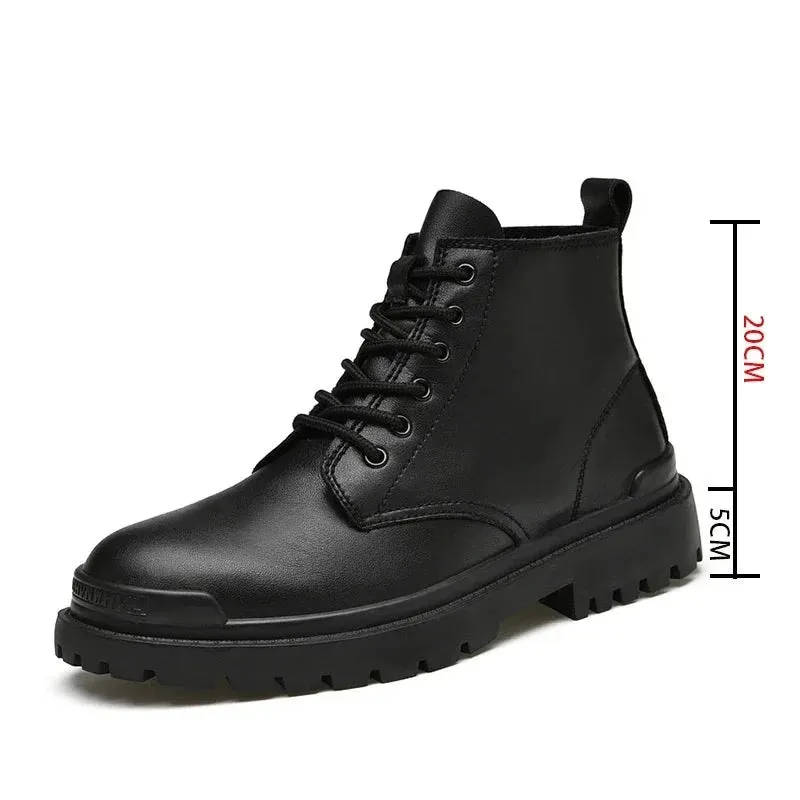 Genuine Leather Men's Ankle Boots High Top Shoes For Men Winter Fashion Male Motorcycle Footwear Snow Boots Size 38~48