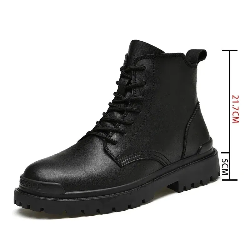 Genuine Leather Men's Ankle Boots High Top Shoes For Men Winter Fashion Male Motorcycle Footwear Snow Boots Size 38~48