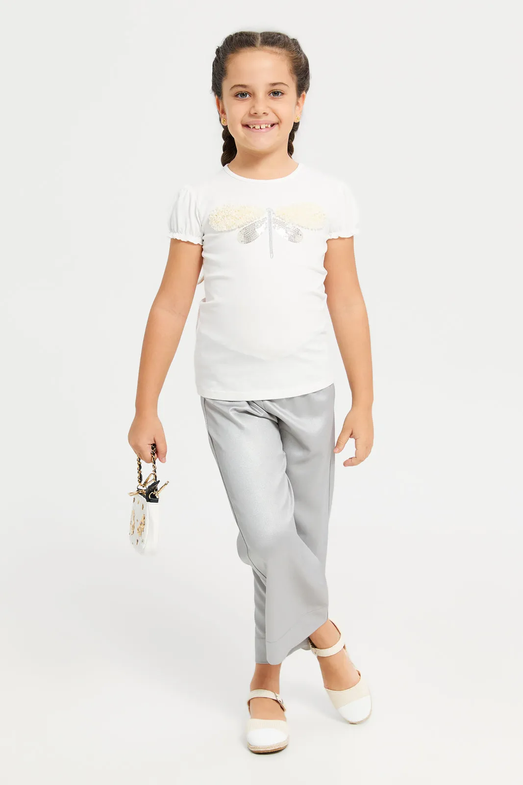 Girls Silver Metallic Pants