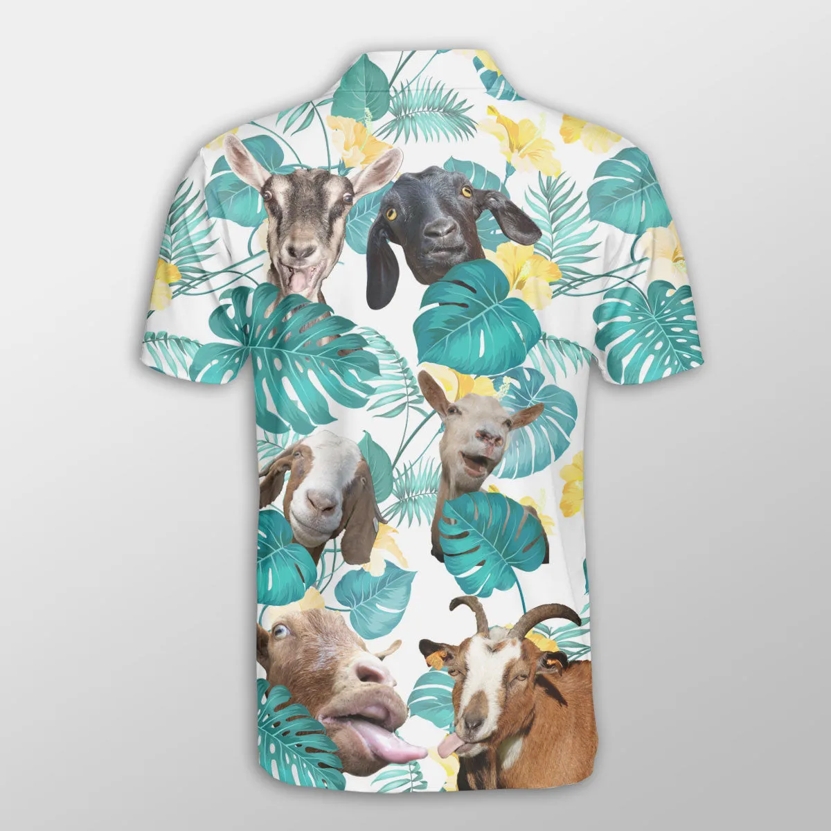 Goat In Tropical Leaves Pattern Button Polo Shirt, Farm 3D Shirt, Gift for Farmer