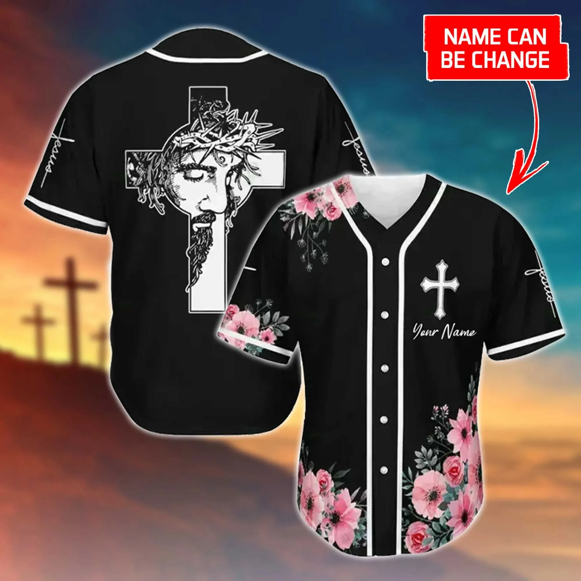 God Flower Faith Cross Custom Baseball Jersey - Personalized Jesus Baseball Jersey For Men and Women