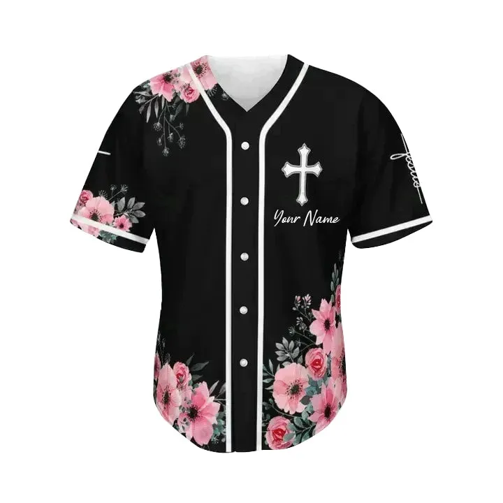 God Flower Faith Cross Custom Baseball Jersey - Personalized Jesus Baseball Jersey For Men and Women