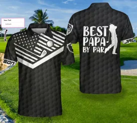 Golf Best Papa By Par Custom Polo Shirt, Personalized Black American Flag Golf Shirt For Men Coolspod