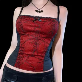 Gothic Backless Pattern Spider Zipper Crop Web Sleeveless Top