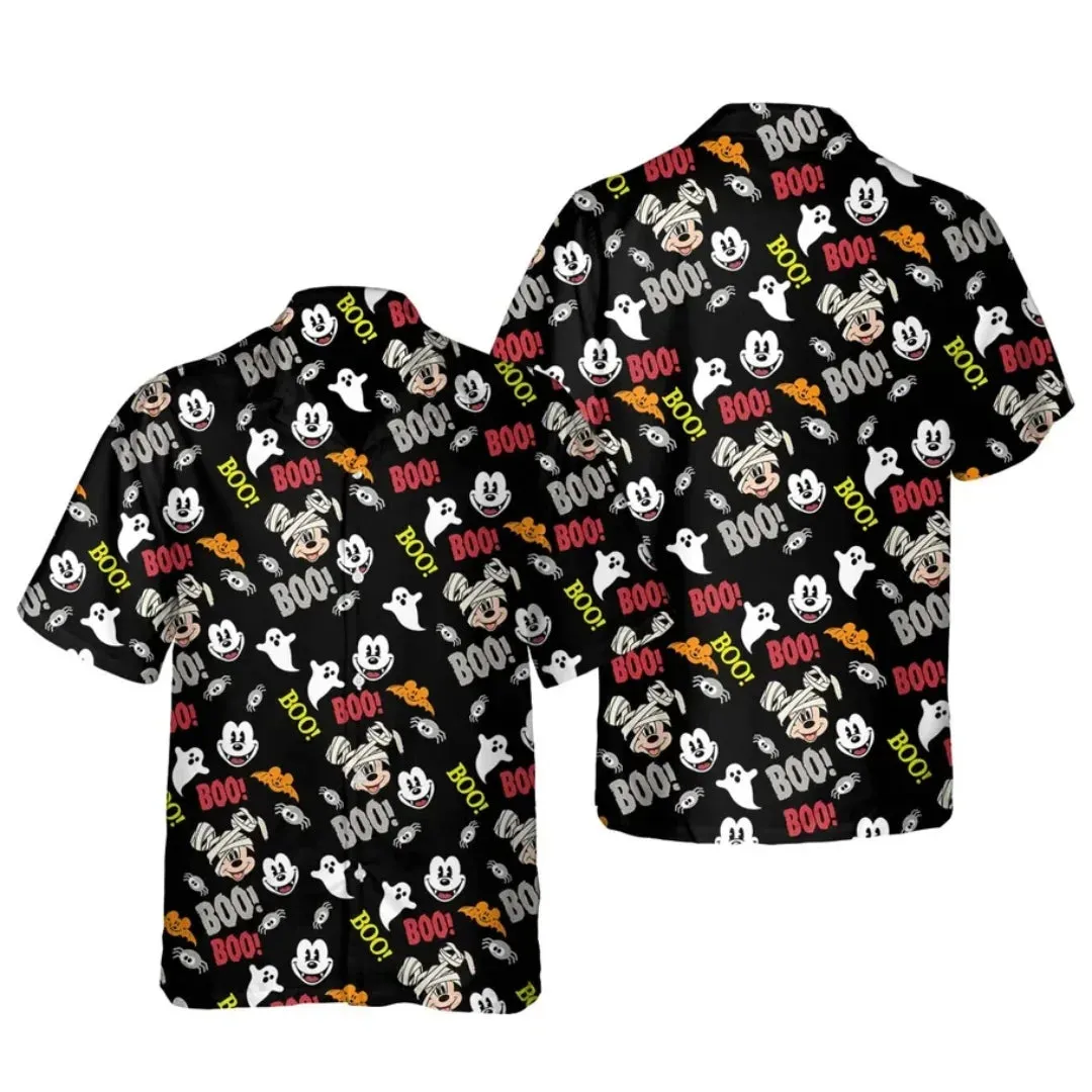 Halloween Mickey Hawaiian Shirt - Short Sleeve Button-Up Vacation Beach Shirt for Men