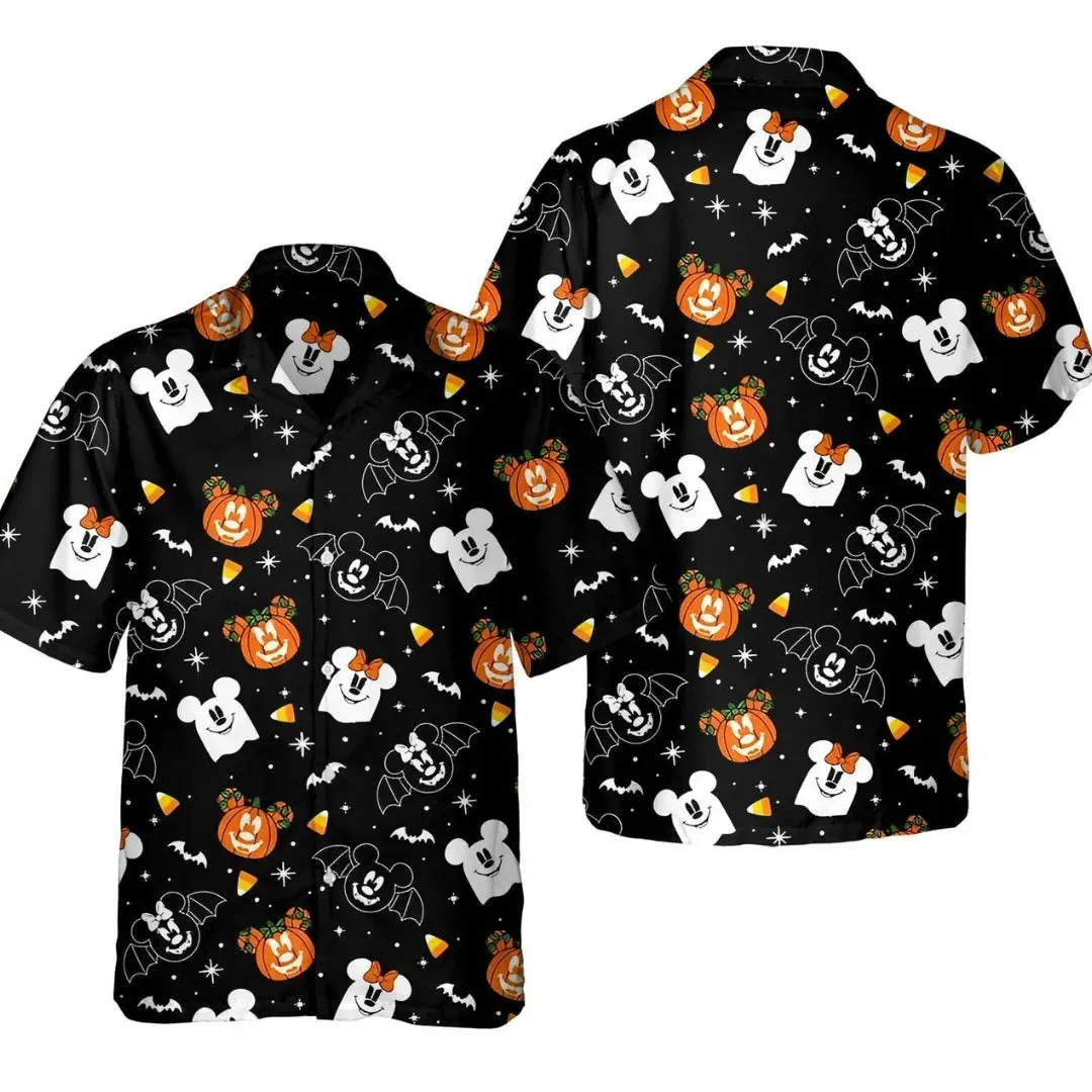 Halloween Mickey Hawaiian Shirt - Short Sleeve Button-Up Vacation Beach Shirt for Men