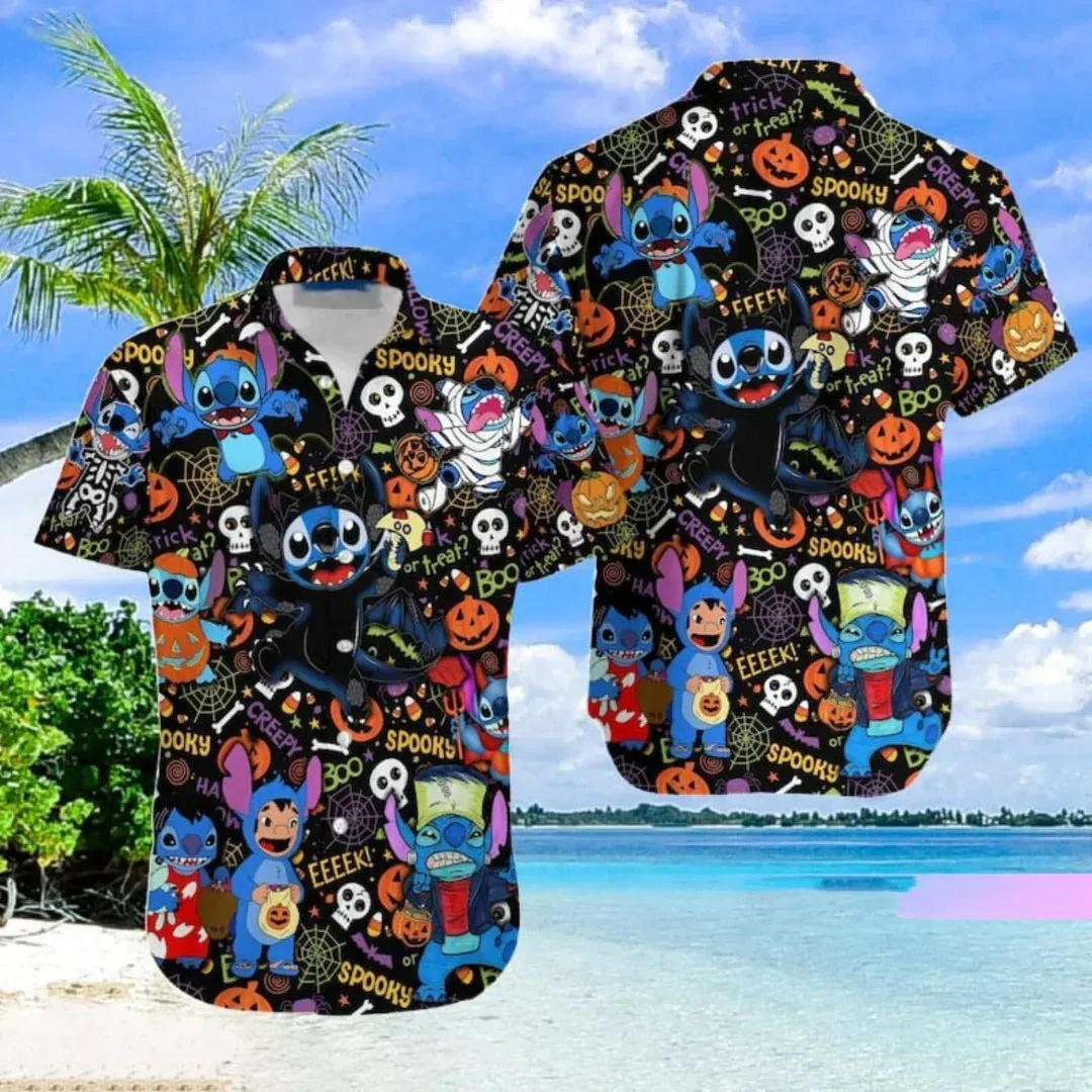 Halloween Mickey Hawaiian Shirt - Short Sleeve Button-Up Vacation Beach Shirt for Men