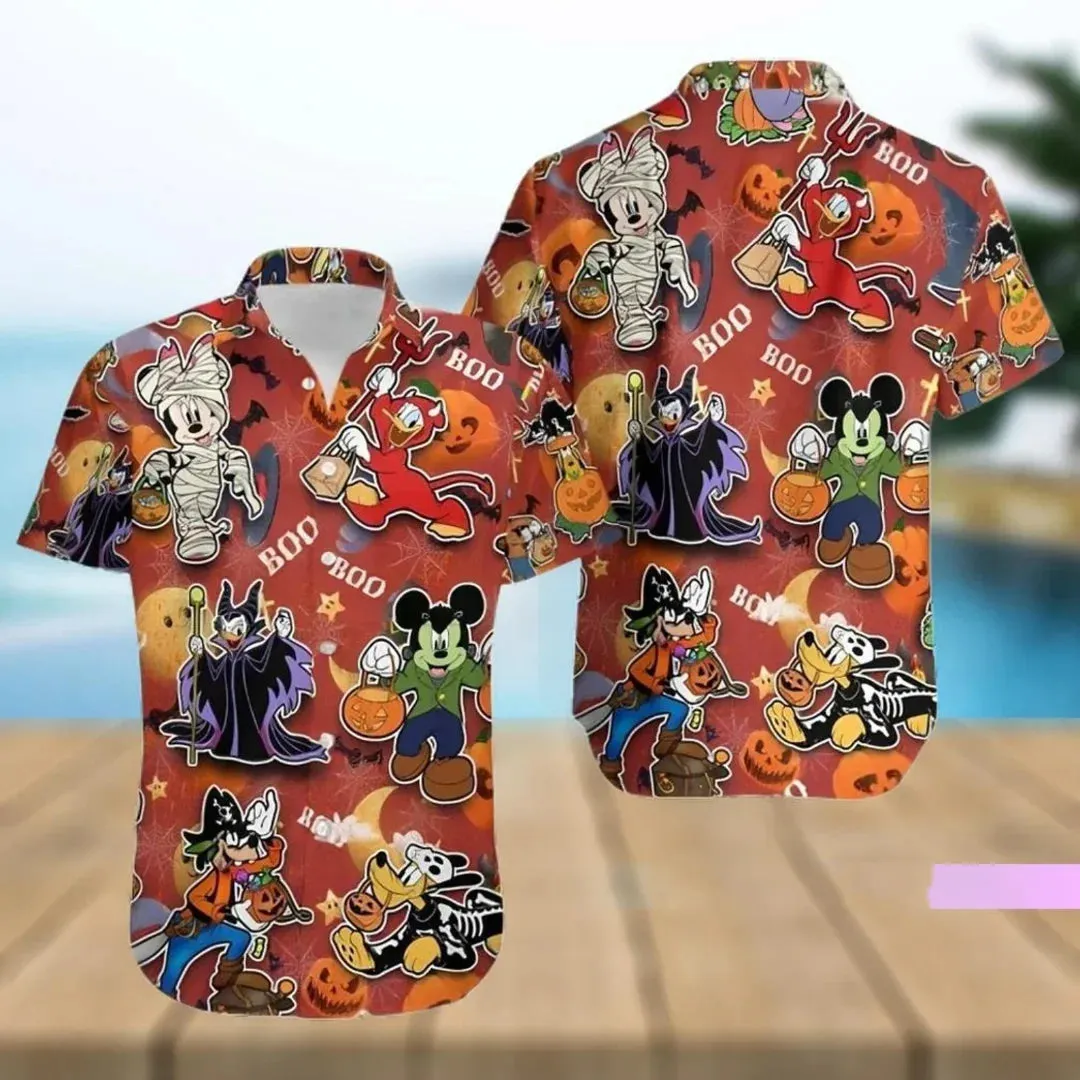 Halloween Mickey Hawaiian Shirt - Short Sleeve Button-Up Vacation Beach Shirt for Men