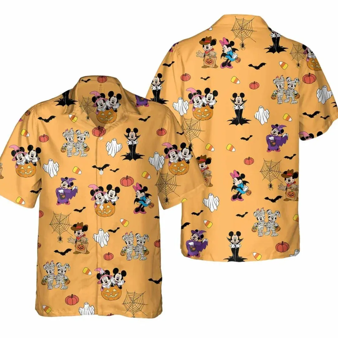 Halloween Mickey Hawaiian Shirt - Short Sleeve Button-Up Vacation Beach Shirt for Men