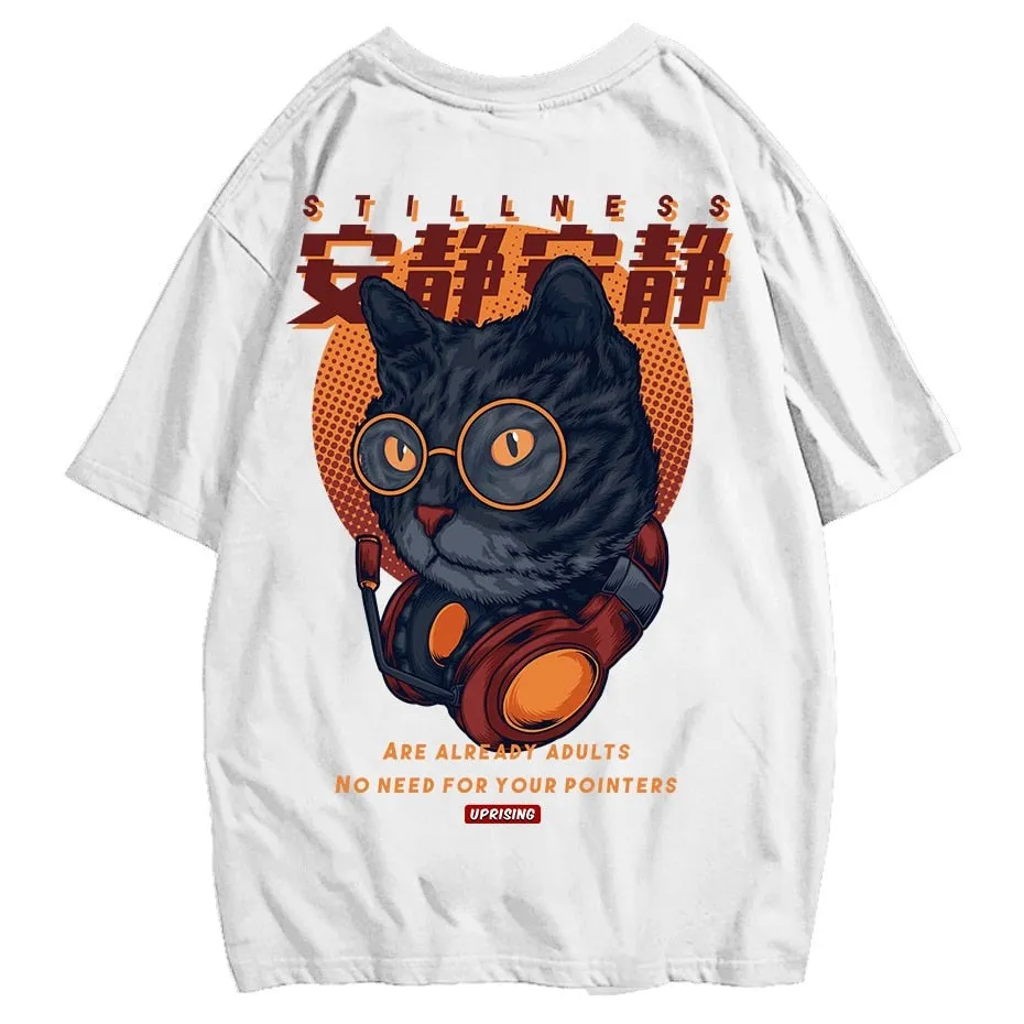 Harajuku Funny Japanese Rubbing Bath Cats Print Short Sleeve T-Shirts Hip Hop Casual Streetwear Tees Men T Shirts