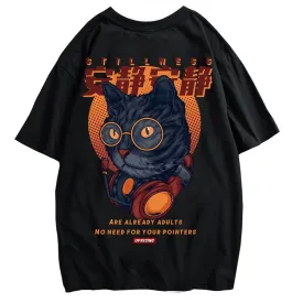 Harajuku Funny Japanese Rubbing Bath Cats Print Short Sleeve T-Shirts Hip Hop Casual Streetwear Tees Men T Shirts