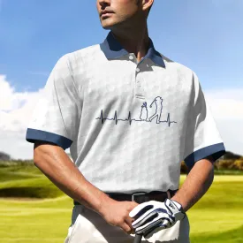 Heartbeat Golfer White And Navy Golf Polo Shirt For Men, Best Gift For Golfers Coolspod