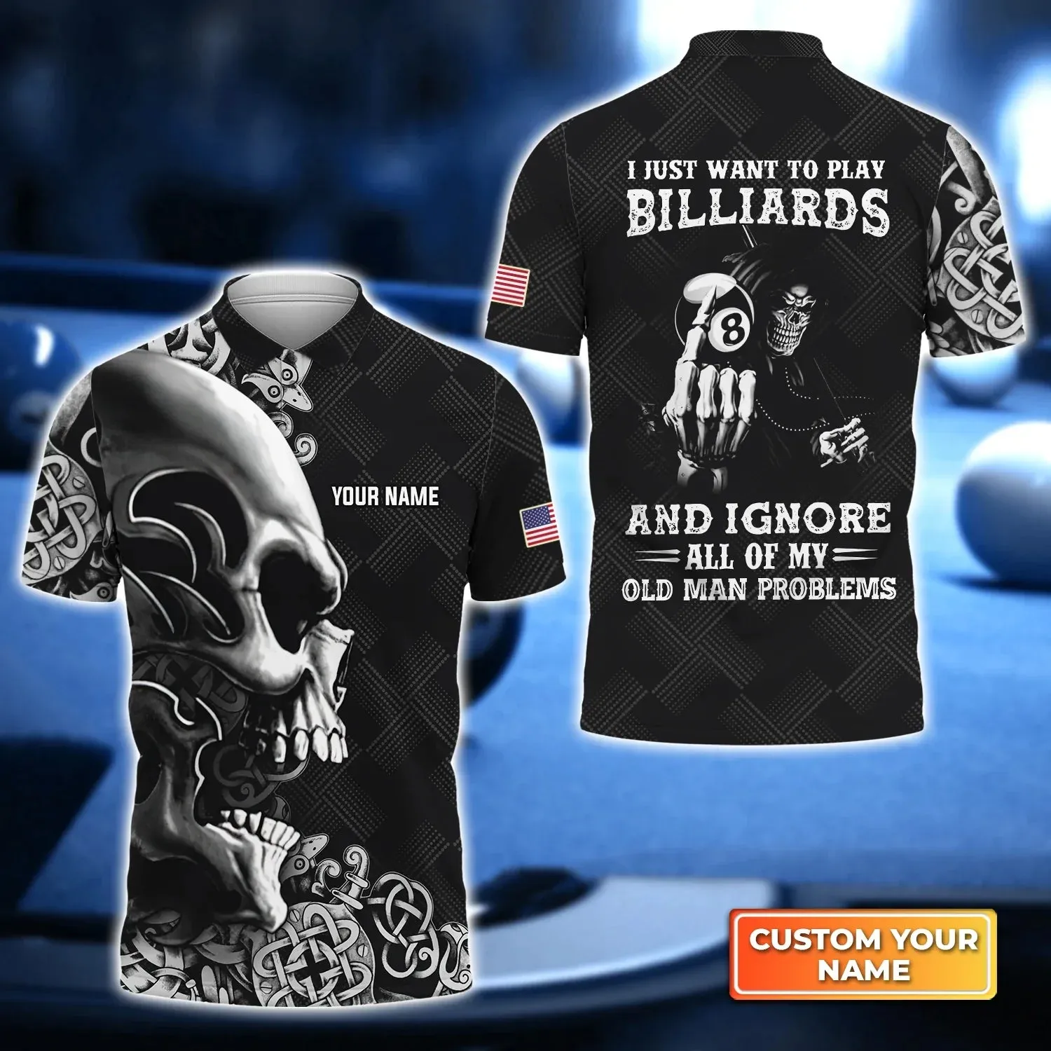 I Know I Play Like An Old Man Try To Keep Up Personalized Name Billiard 3D Polo Shirt