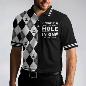 I Made A Bogey On Every Hole Polo Shirt, Black And White Argyle Pattern Polo Shirt, Cool Golf Shirt For Men Coolspod