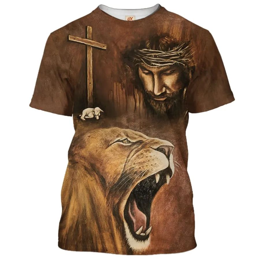 Jesus Lion With The Lamb 3D All Over Printed Shirt for Men and Women