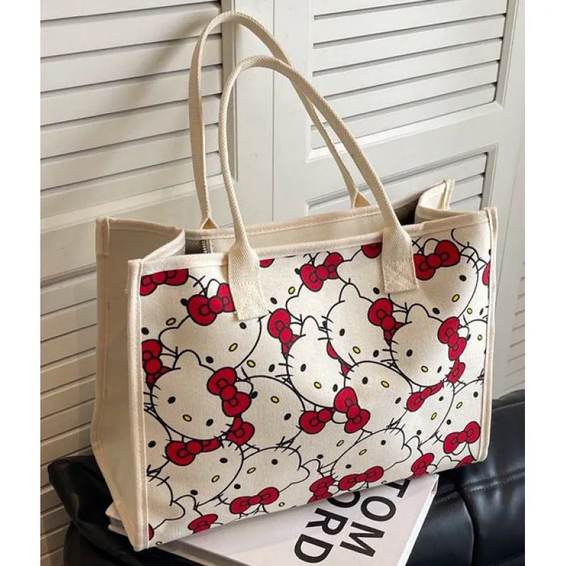 Large Capacity Cartoon Canvas Bag Women  New Fashion out Portable Shopping Bag Mummy Shoulder Tote Bag